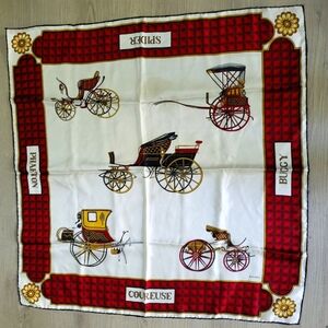 VTG Richel Silk Scarf Carriage Red Blue Gold rolled edge